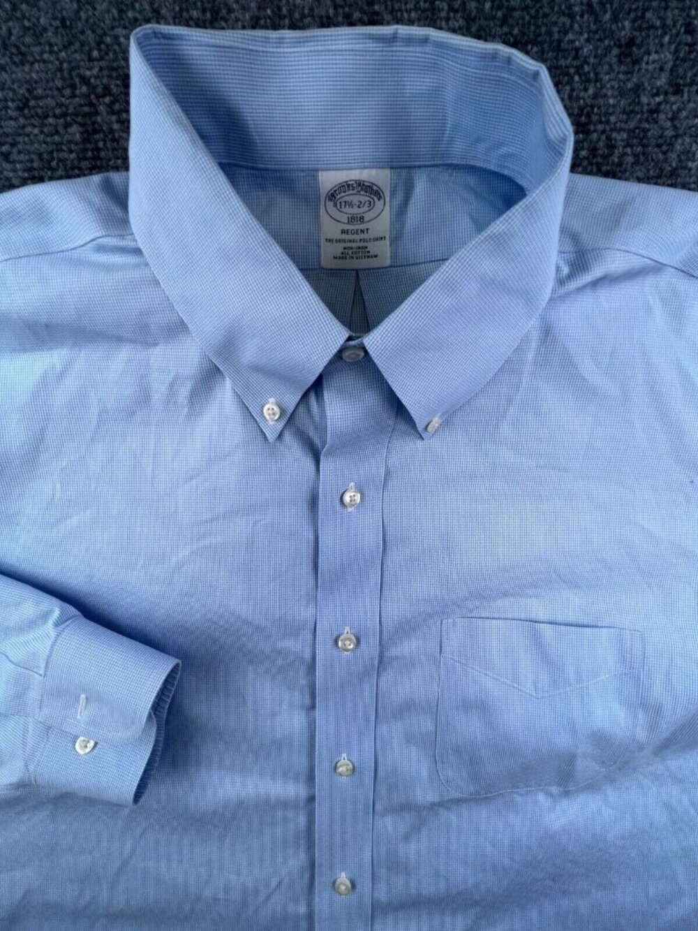 Brooks Brothers Button Up Shirt Long Sleeve Blue Check 17.5 32/33 Regent